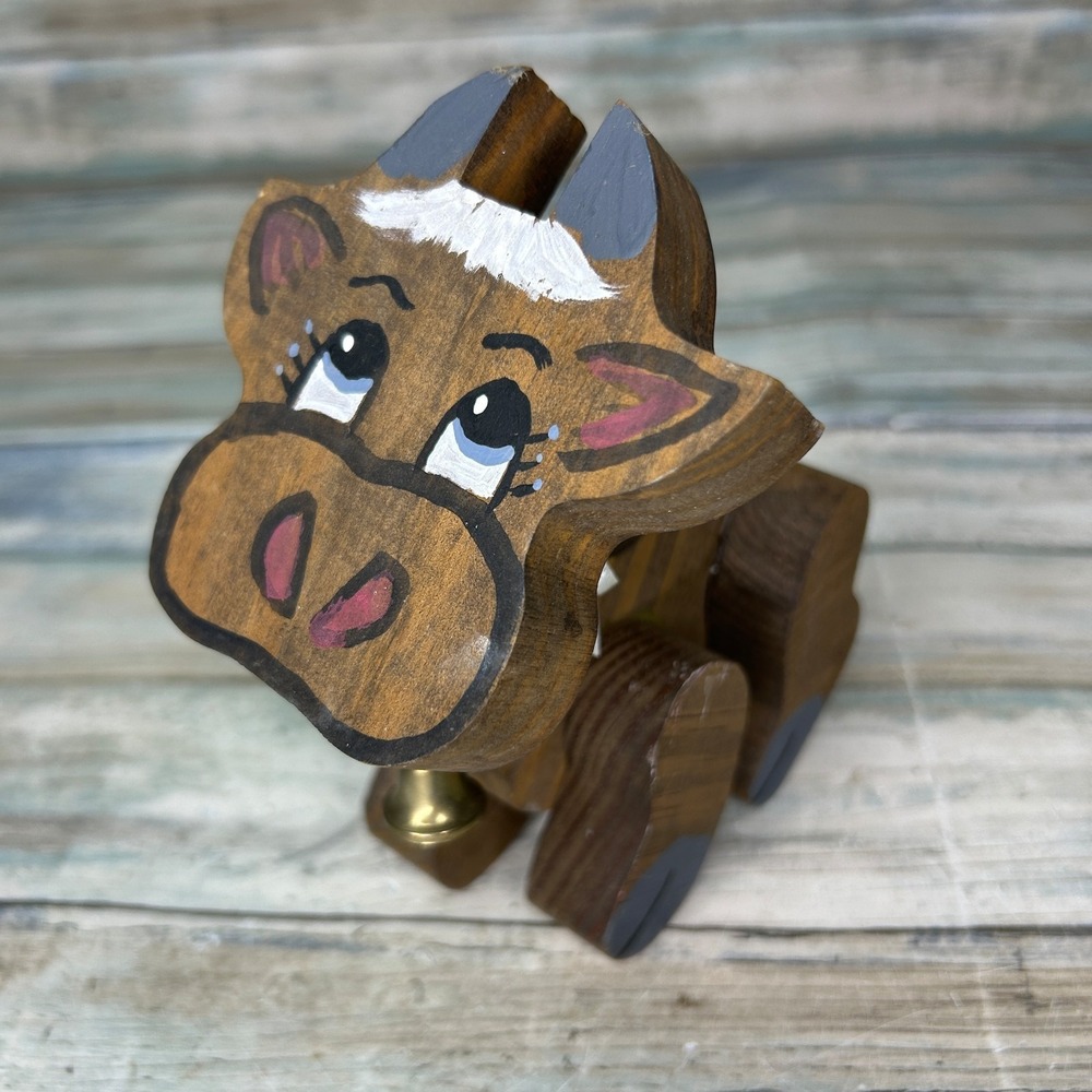 Vintage Wooden Cow Folk Art Handmade Whimsical Country Cottage Moo
